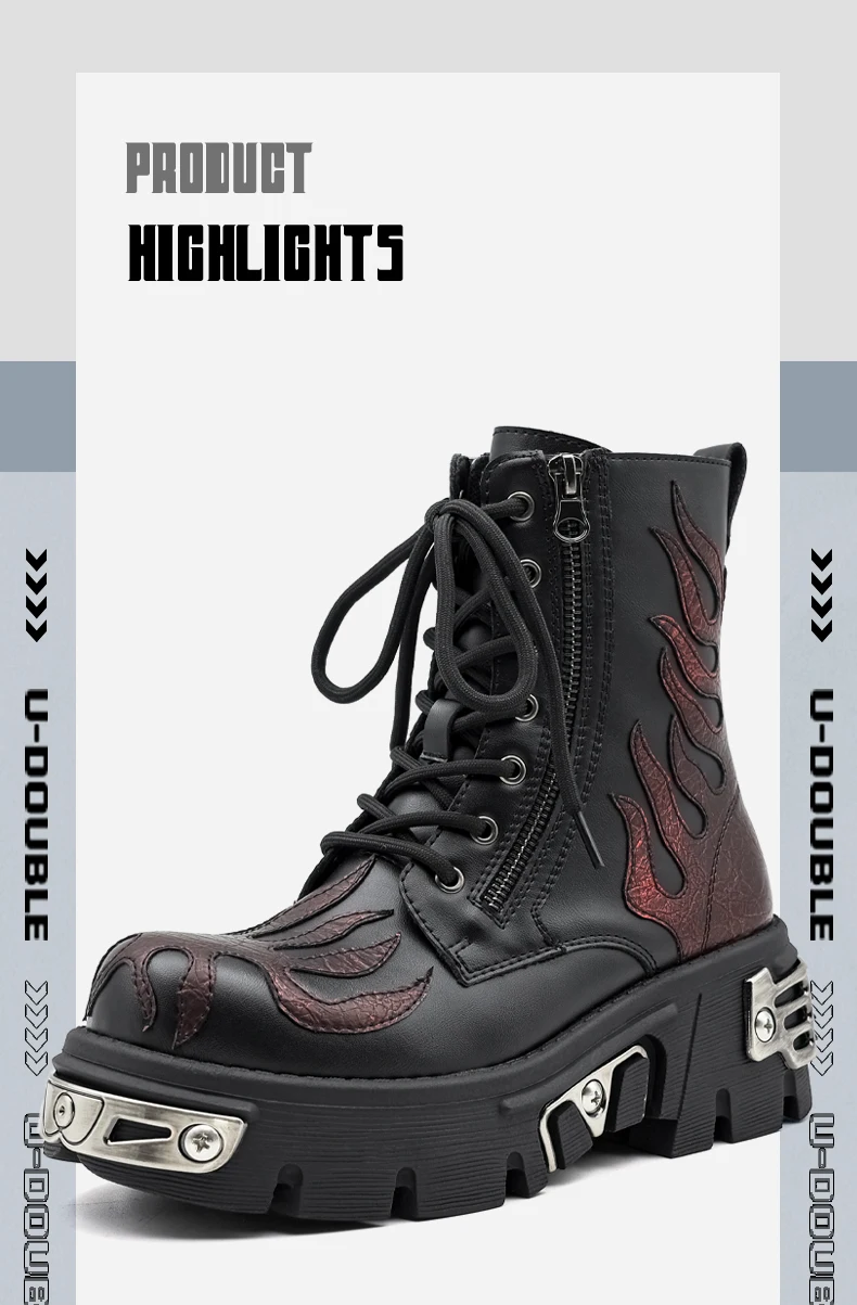 2026 New Punk Women Platform Ankle Boots Female's Rock Round Toe Lace Up Fashion Retro Chunky Shoes Metal Decor Short Boots