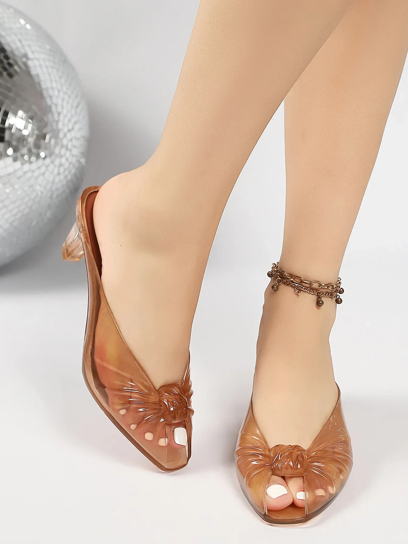 2026 Women Transparent Jelly Mule Heels Peep Toe Clear Kitten Heel Slide Sandals Waterproof Slip On Jelly Shoes Casual Summer