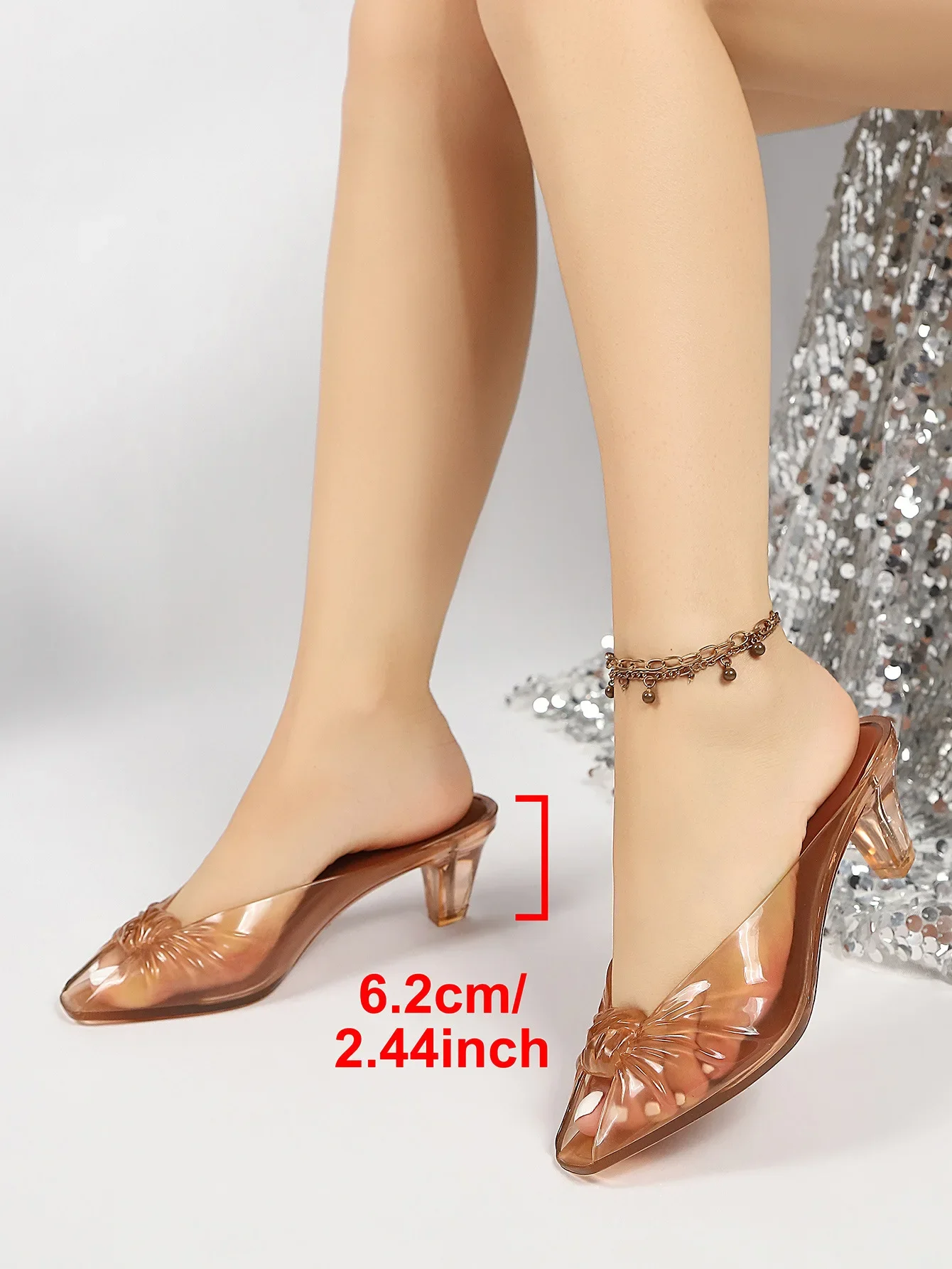 2026 Women Transparent Jelly Mule Heels Peep Toe Clear Kitten Heel Slide Sandals Waterproof Slip On Jelly Shoes Casual Summer