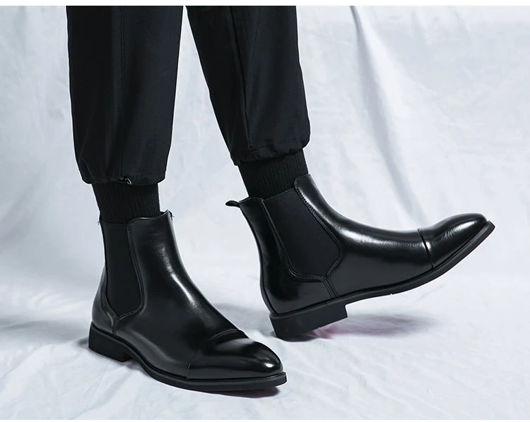 Autumn winter pointed toed male Boots Redsoled high top leather shoe English casual Chelsea boot Fashion comfortable men's shoes
