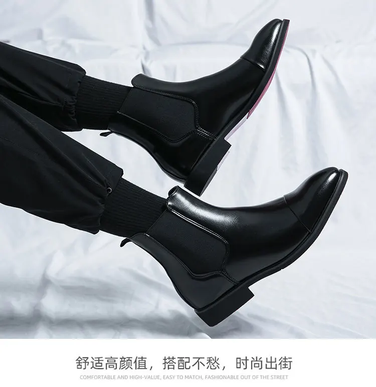 Autumn winter pointed toed male Boots Redsoled high top leather shoe English casual Chelsea boot Fashion comfortable men's shoes