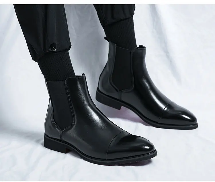 Autumn winter pointed toed male Boots Redsoled high top leather shoe English casual Chelsea boot Fashion comfortable men's shoes