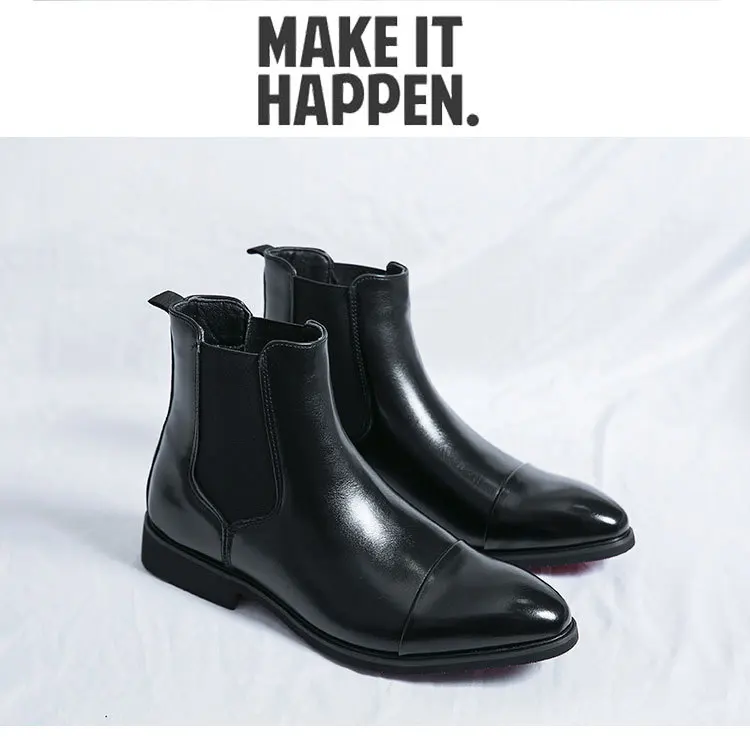 Autumn winter pointed toed male Boots Redsoled high top leather shoe English casual Chelsea boot Fashion comfortable men's shoes