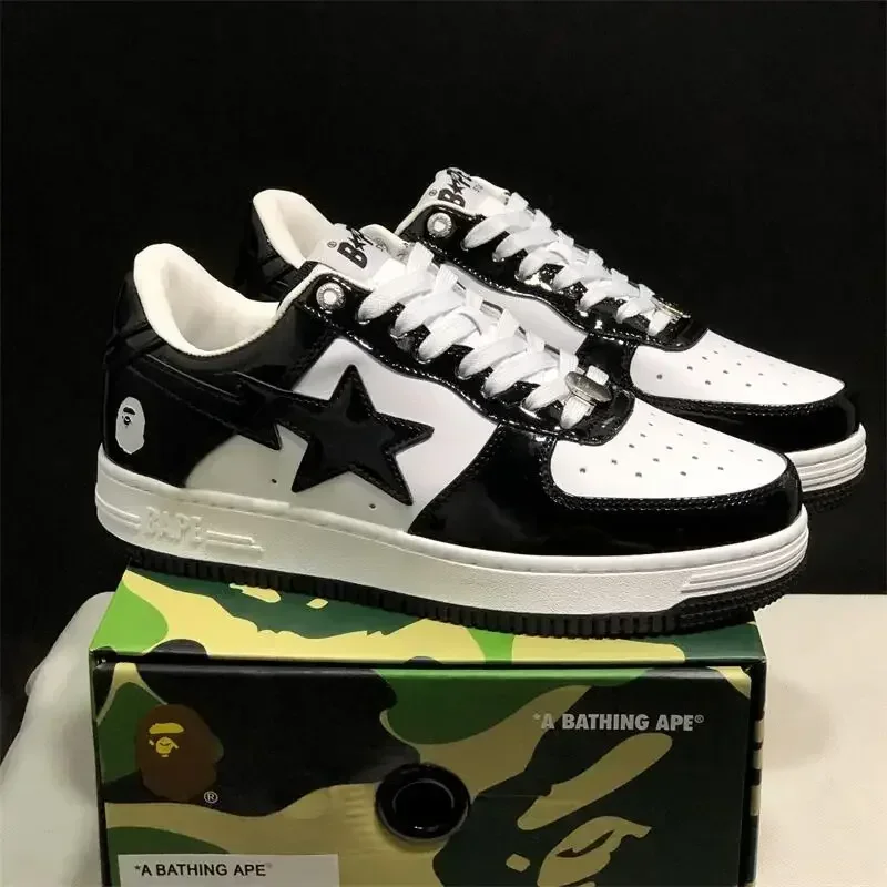 A BATHING APE Men All Black Shark BAPESTA Casual Plarfom Shoes Unisex Women Slip-Resistant Outdoor Soft Walking Sneakers