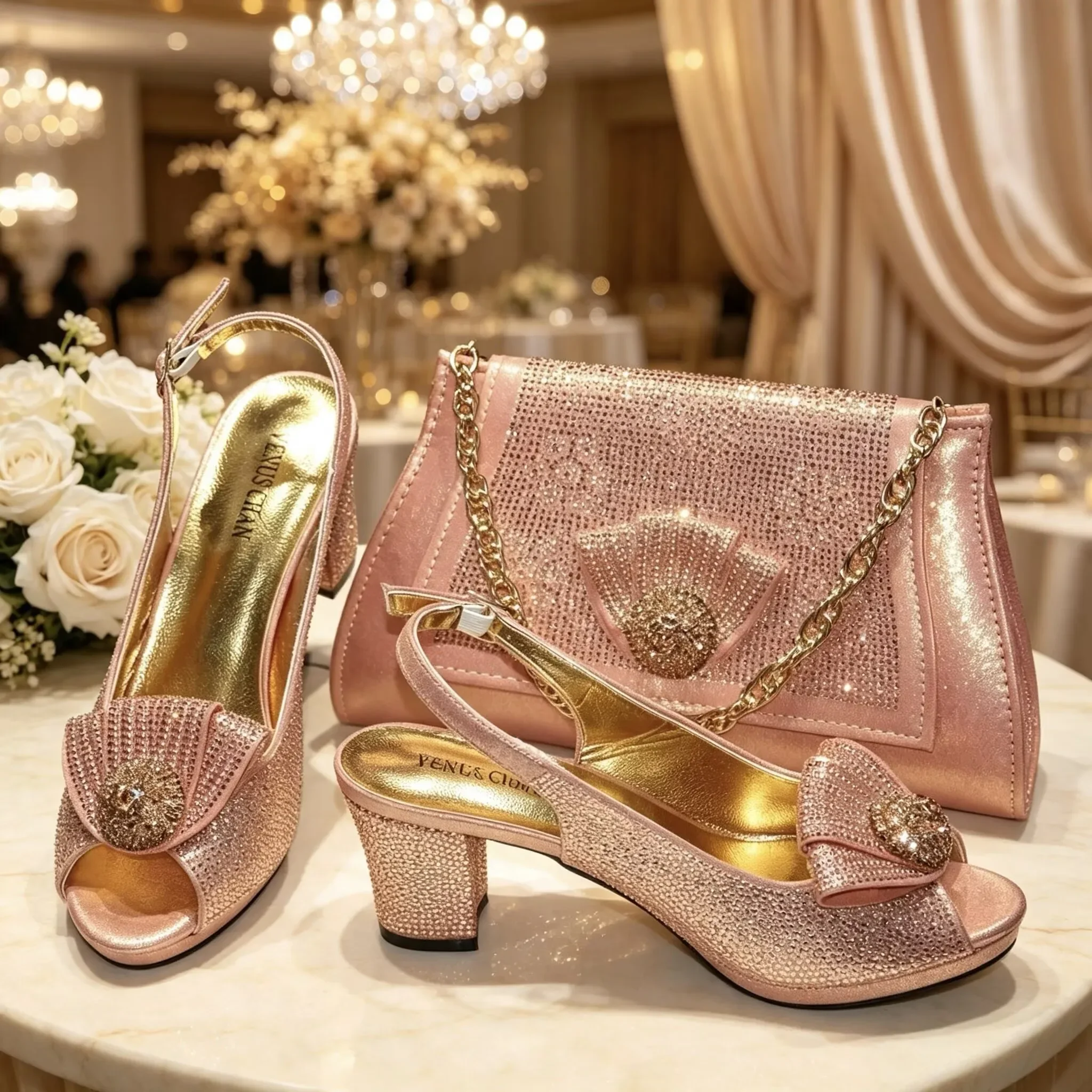 New Designer Fashion Open Toe Women Heels for 2026 Elegant Party Green Color Diamond Pumps Italian Shoes and Bags Matching Set