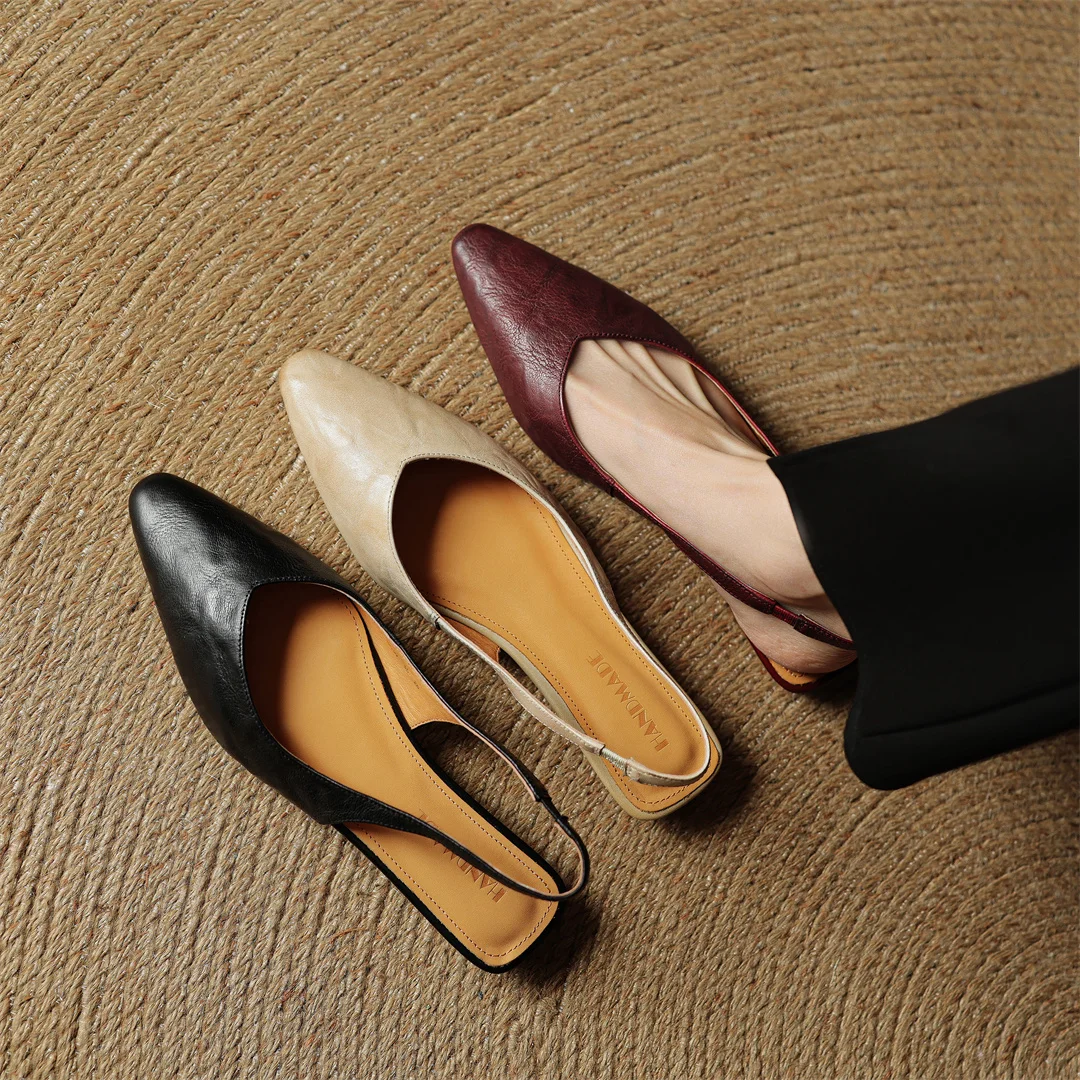 danxuefei women's sheepskin pointed toe slingback slip-on flats sandals casual female soft comfortable summer shoes for woman