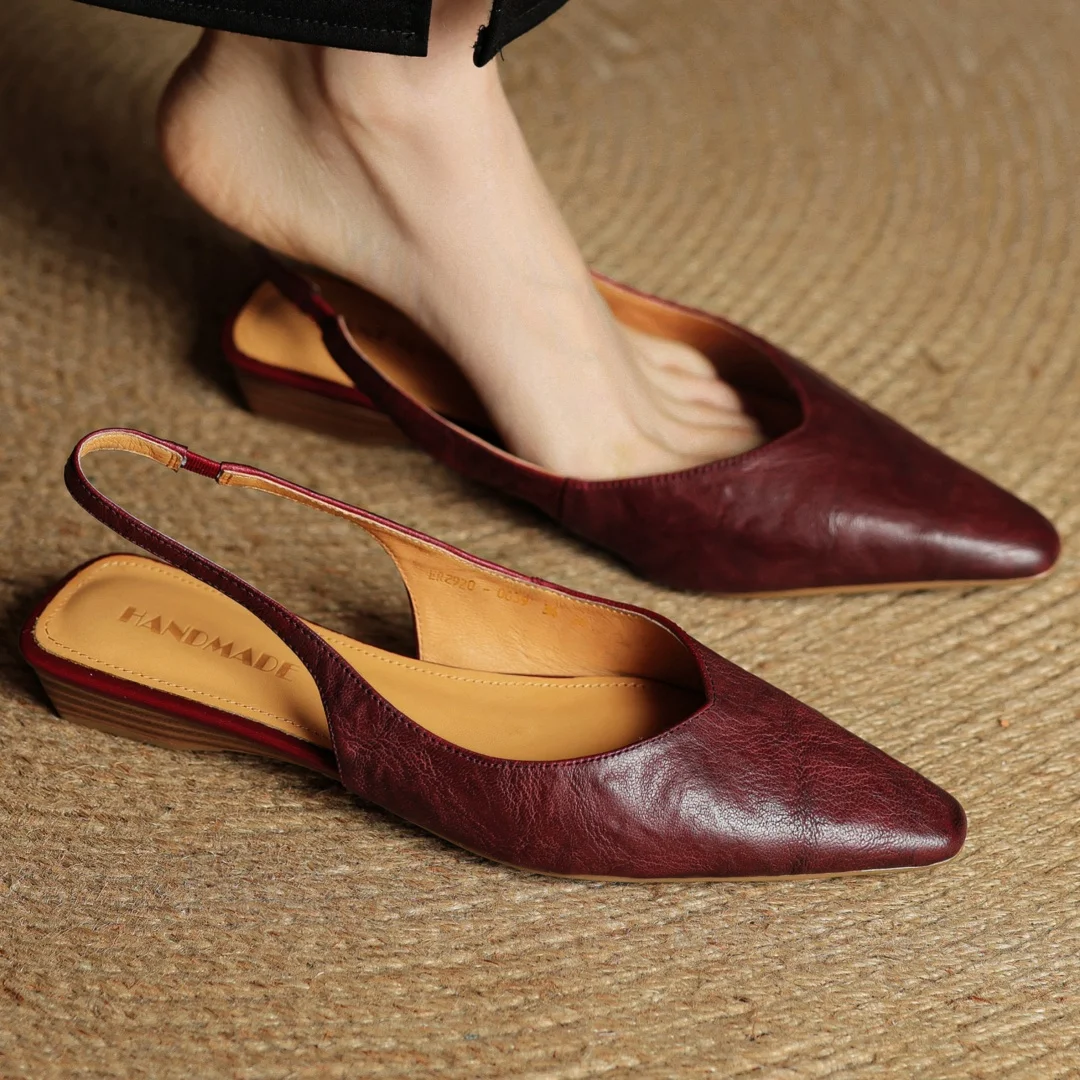 danxuefei women's sheepskin pointed toe slingback slip-on flats sandals casual female soft comfortable summer shoes for woman