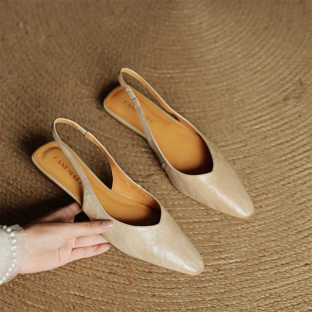danxuefei women's sheepskin pointed toe slingback slip-on flats sandals casual female soft comfortable summer shoes for woman
