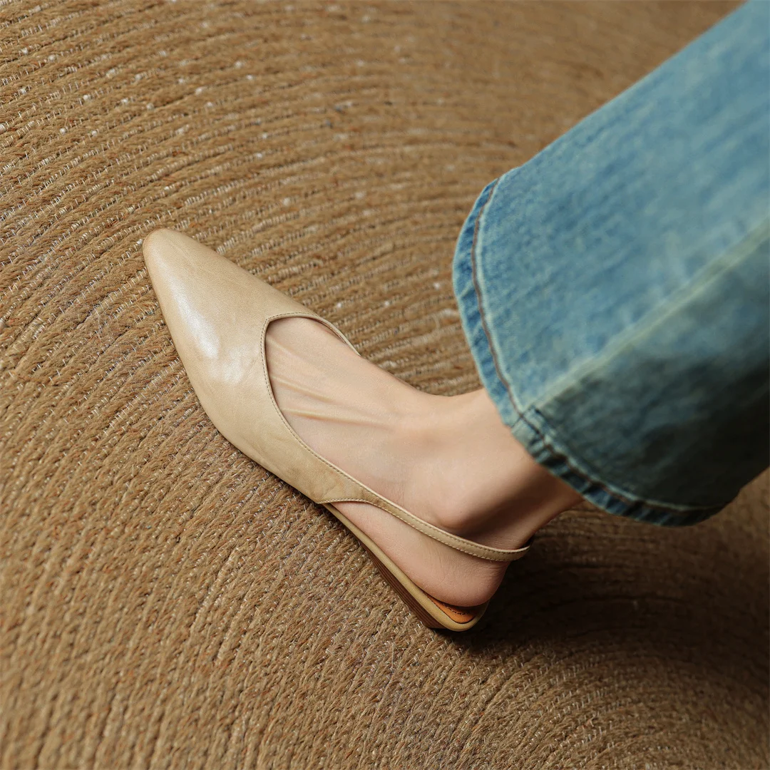 danxuefei women's sheepskin pointed toe slingback slip-on flats sandals casual female soft comfortable summer shoes for woman