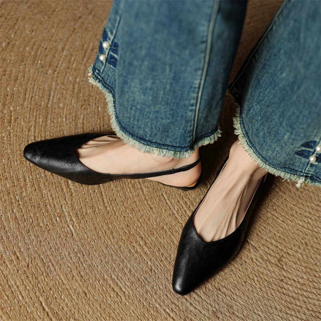 danxuefei women's sheepskin pointed toe slingback slip-on flats sandals casual female soft comfortable summer shoes for woman