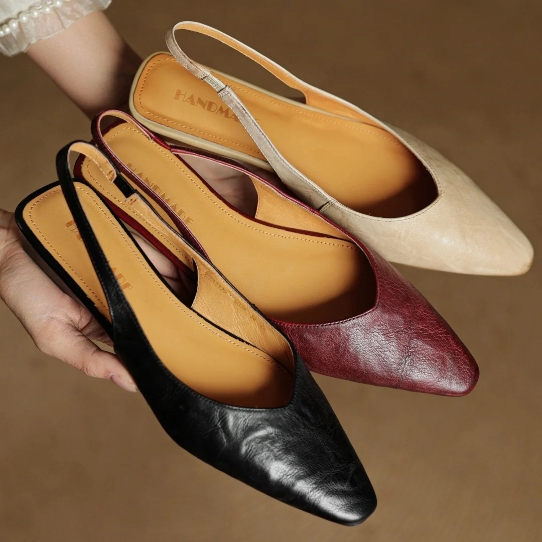 danxuefei women's sheepskin pointed toe slingback slip-on flats sandals casual female soft comfortable summer shoes for woman