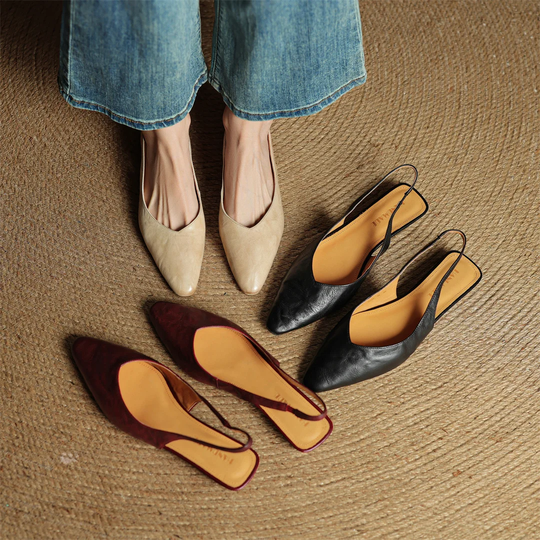danxuefei women's sheepskin pointed toe slingback slip-on flats sandals casual female soft comfortable summer shoes for woman