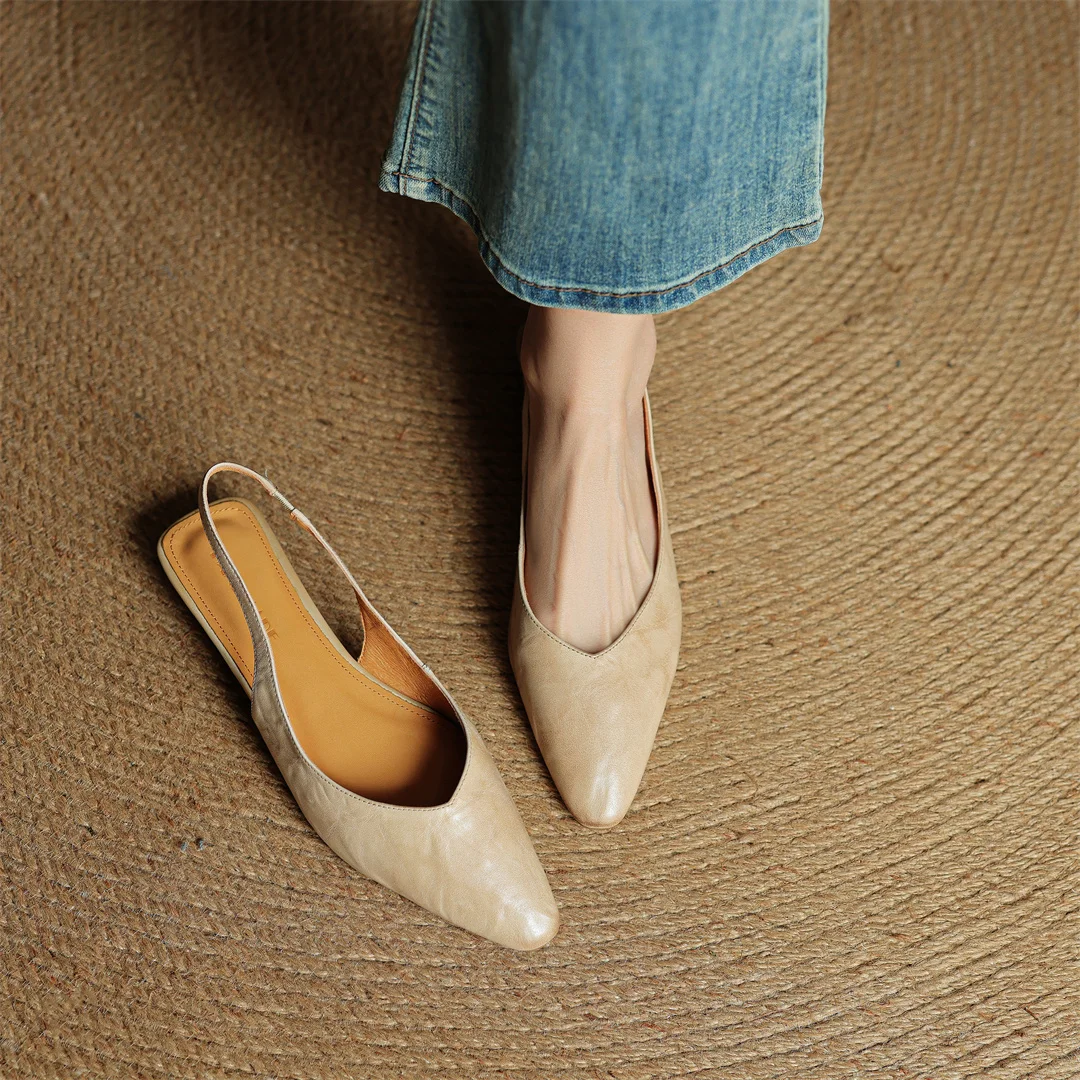 danxuefei women's sheepskin pointed toe slingback slip-on flats sandals casual female soft comfortable summer shoes for woman