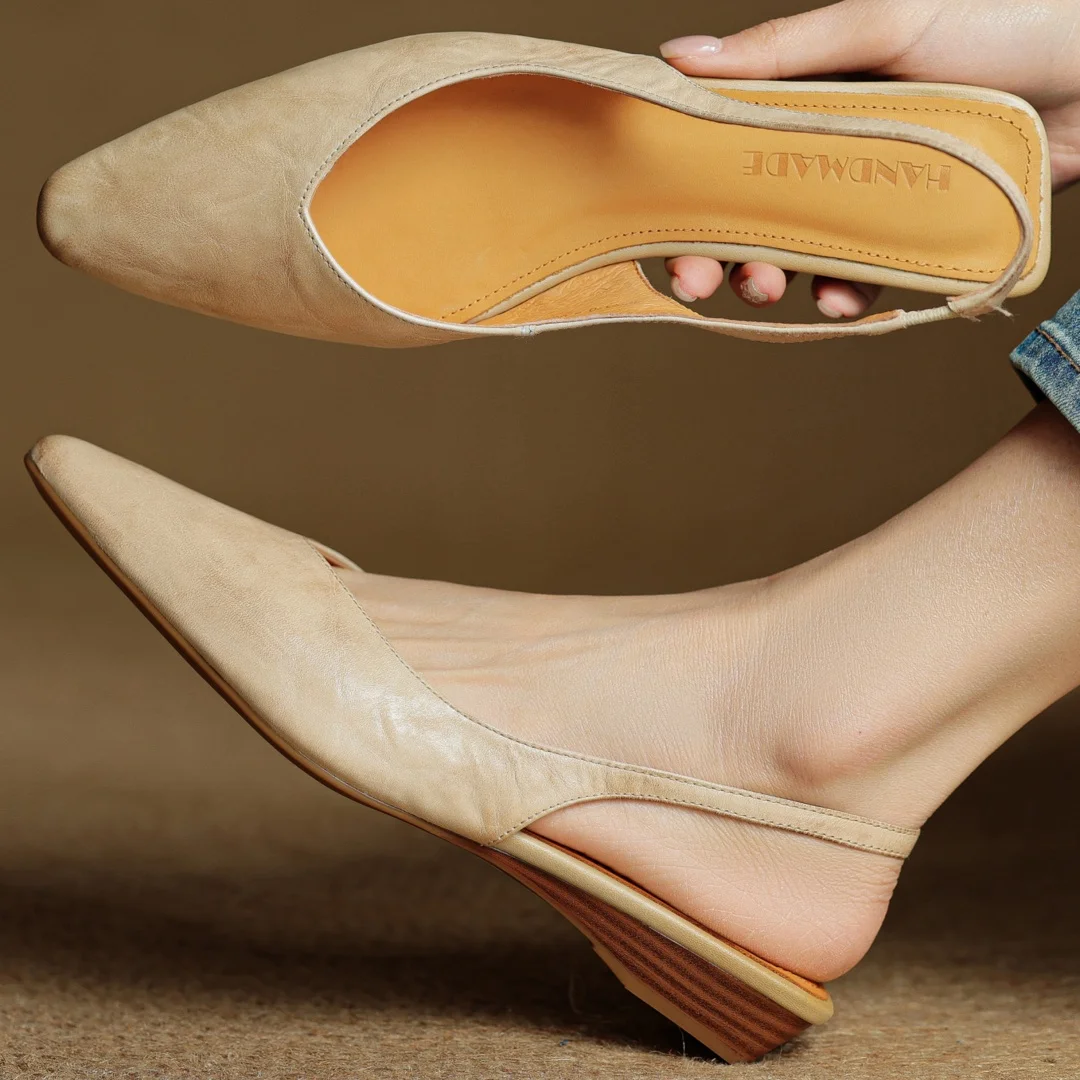 danxuefei women's sheepskin pointed toe slingback slip-on flats sandals casual female soft comfortable summer shoes for woman