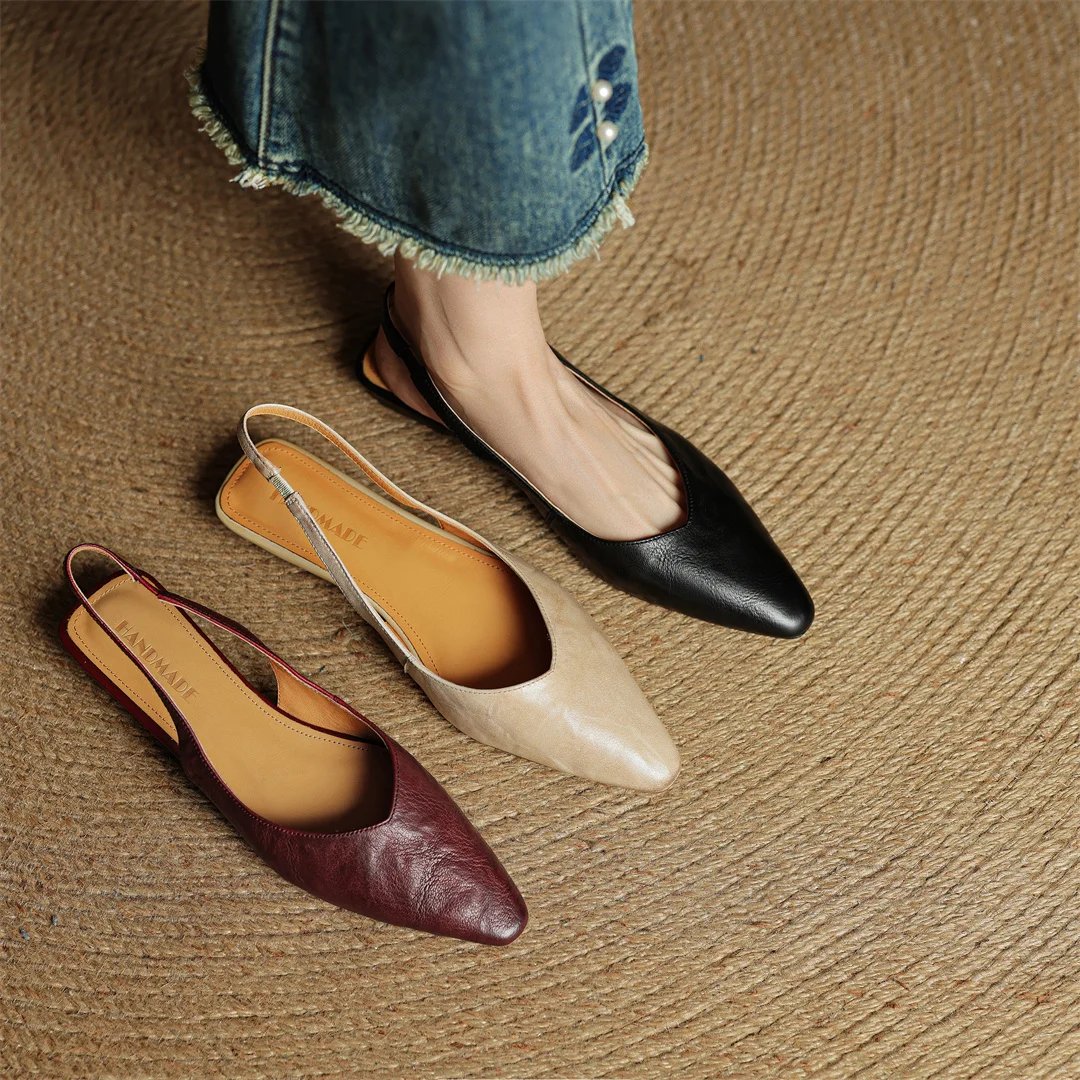 danxuefei women's sheepskin pointed toe slingback slip-on flats sandals casual female soft comfortable summer shoes for woman