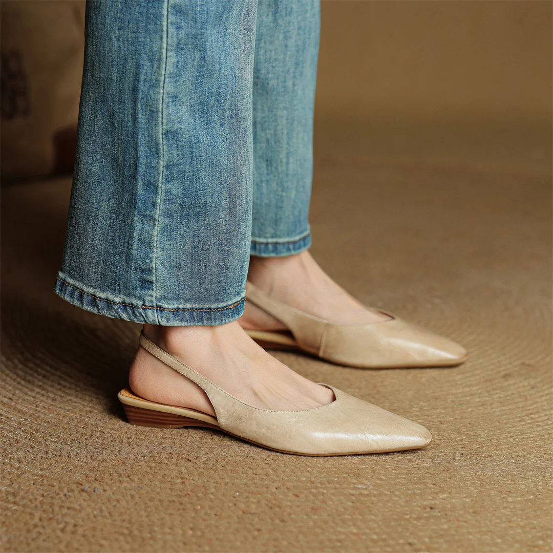 danxuefei women's sheepskin pointed toe slingback slip-on flats sandals casual female soft comfortable summer shoes for woman