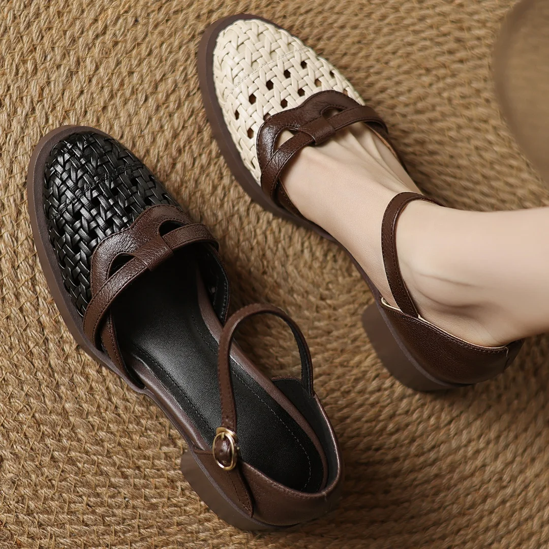 2025 Summer new women's sheepskin braided microfiber patchwork sandals 5cm chunky heel platform casual female med heeled shoes