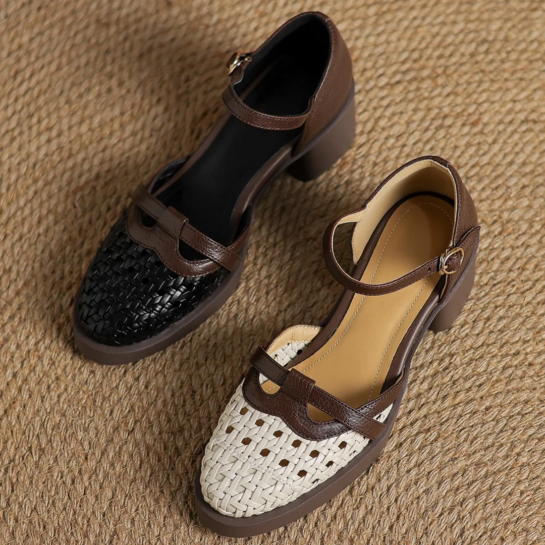 2025 Summer new women's sheepskin braided microfiber patchwork sandals 5cm chunky heel platform casual female med heeled shoes