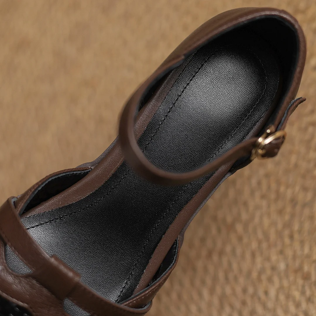 2025 Summer new women's sheepskin braided microfiber patchwork sandals 5cm chunky heel platform casual female med heeled shoes