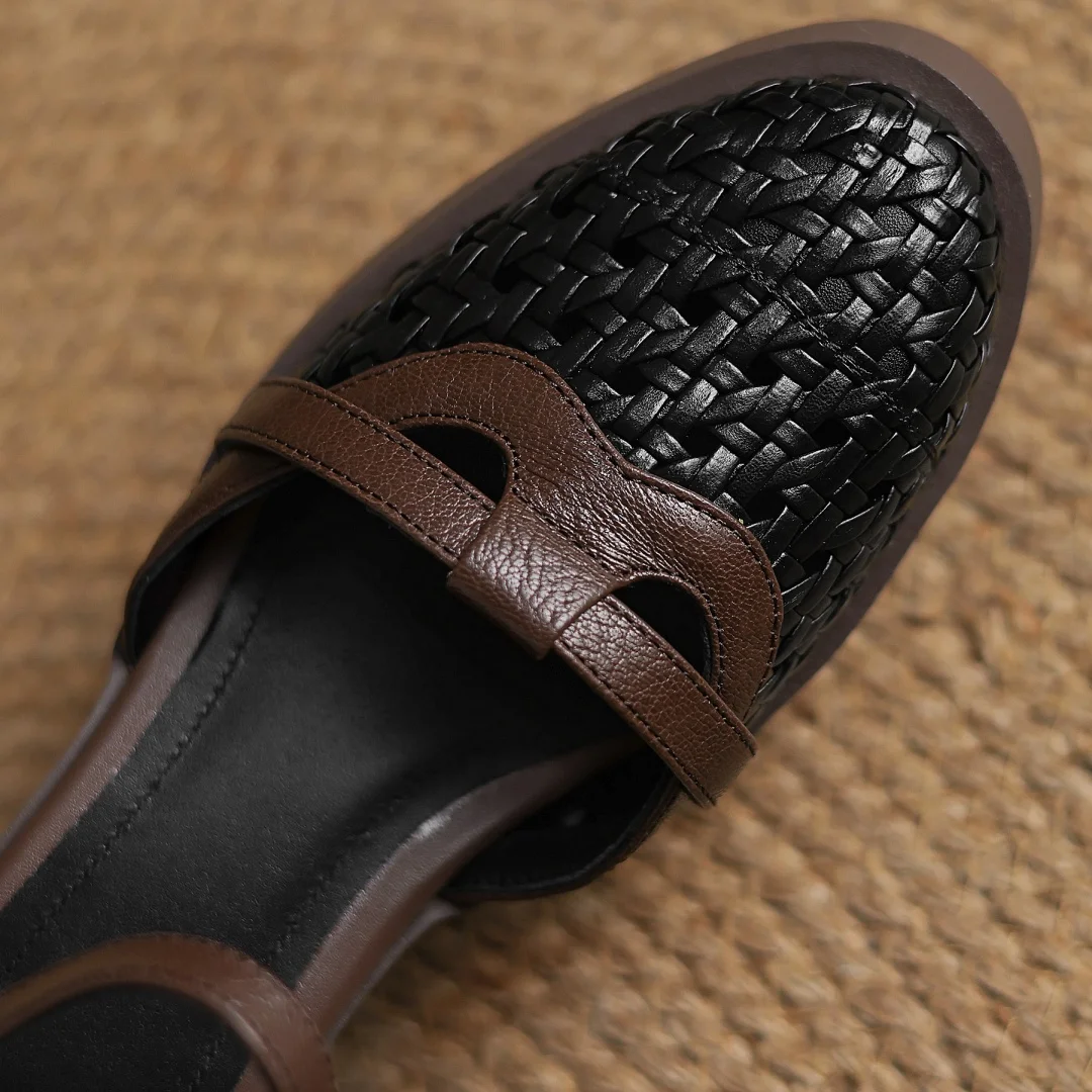 2025 Summer new women's sheepskin braided microfiber patchwork sandals 5cm chunky heel platform casual female med heeled shoes