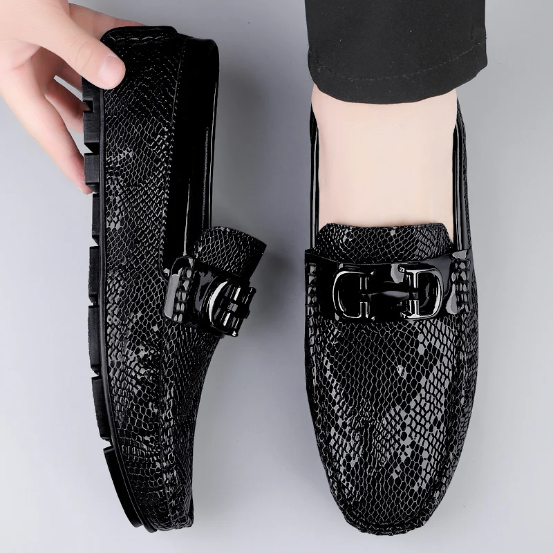 High Quality Men's Fashionable Snake Skin Pattern Comfortable Business Banquet Leather Shoes Spring New Men's Casual Loafers
