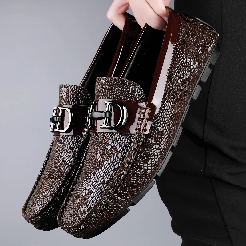High Quality Men's Fashionable Snake Skin Pattern Comfortable Business Banquet Leather Shoes Spring New Men's Casual Loafers