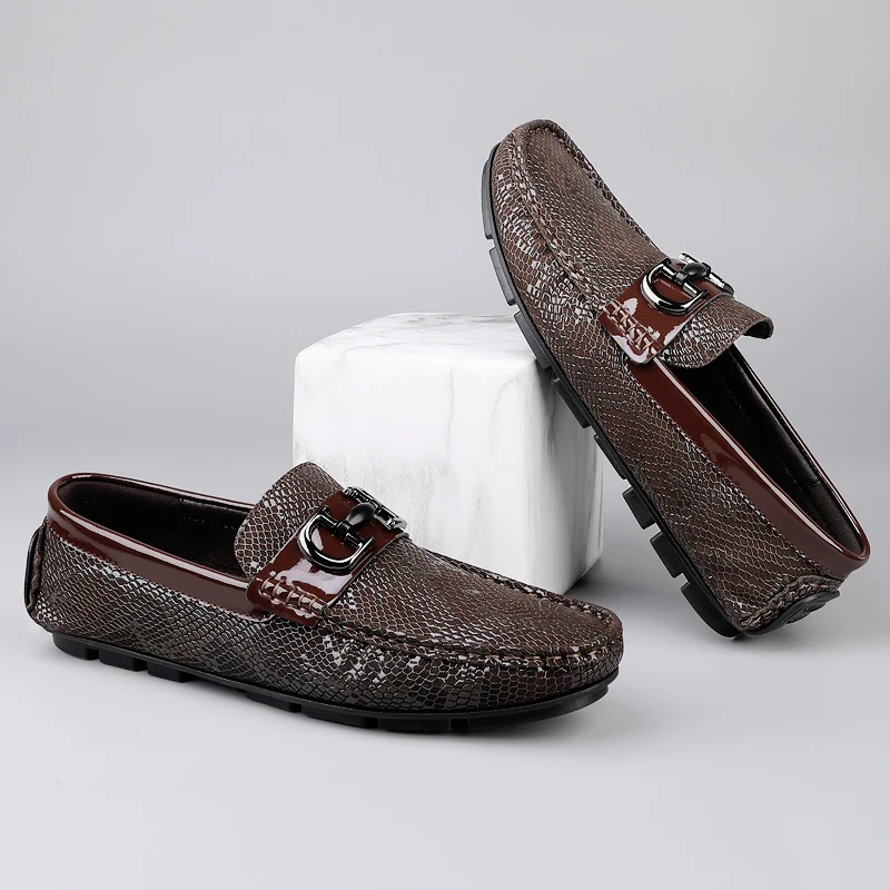 High Quality Men's Fashionable Snake Skin Pattern Comfortable Business Banquet Leather Shoes Spring New Men's Casual Loafers