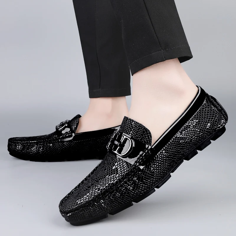 High Quality Men's Fashionable Snake Skin Pattern Comfortable Business Banquet Leather Shoes Spring New Men's Casual Loafers
