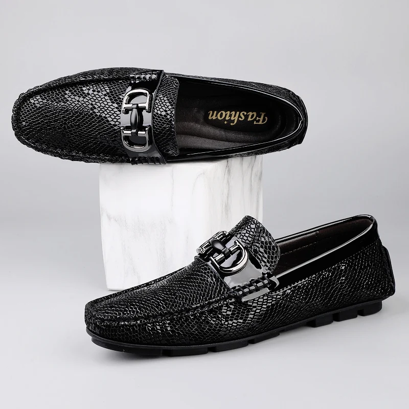High Quality Men's Fashionable Snake Skin Pattern Comfortable Business Banquet Leather Shoes Spring New Men's Casual Loafers