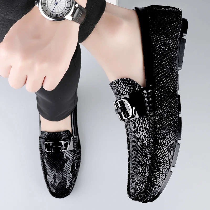 High Quality Men's Fashionable Snake Skin Pattern Comfortable Business Banquet Leather Shoes Spring New Men's Casual Loafers