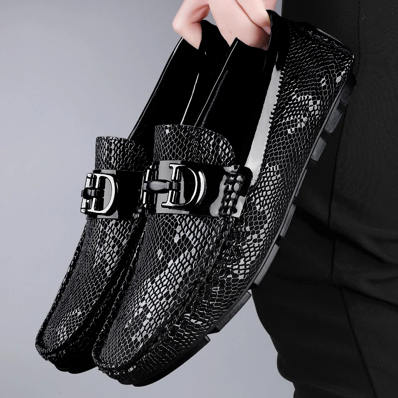 High Quality Men's Fashionable Snake Skin Pattern Comfortable Business Banquet Leather Shoes Spring New Men's Casual Loafers