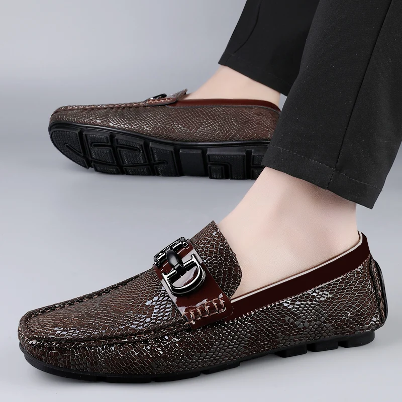 High Quality Men's Fashionable Snake Skin Pattern Comfortable Business Banquet Leather Shoes Spring New Men's Casual Loafers
