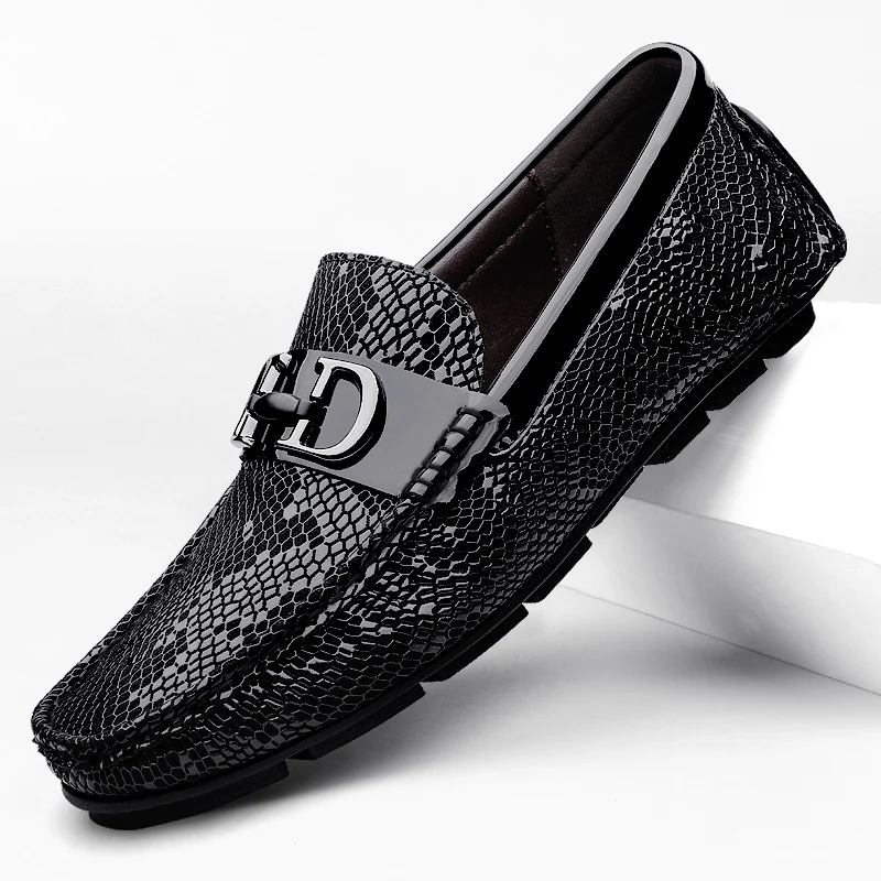 High Quality Men's Fashionable Snake Skin Pattern Comfortable Business Banquet Leather Shoes Spring New Men's Casual Loafers