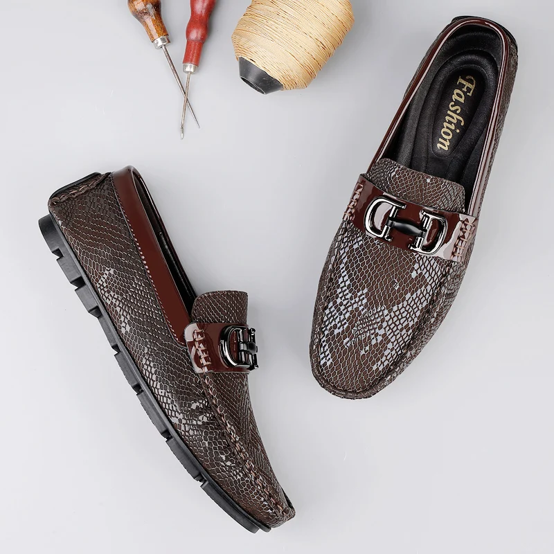 High Quality Men's Fashionable Snake Skin Pattern Comfortable Business Banquet Leather Shoes Spring New Men's Casual Loafers