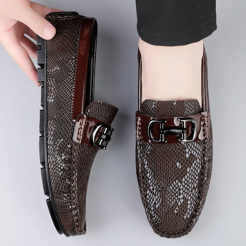 High Quality Men's Fashionable Snake Skin Pattern Comfortable Business Banquet Leather Shoes Spring New Men's Casual Loafers