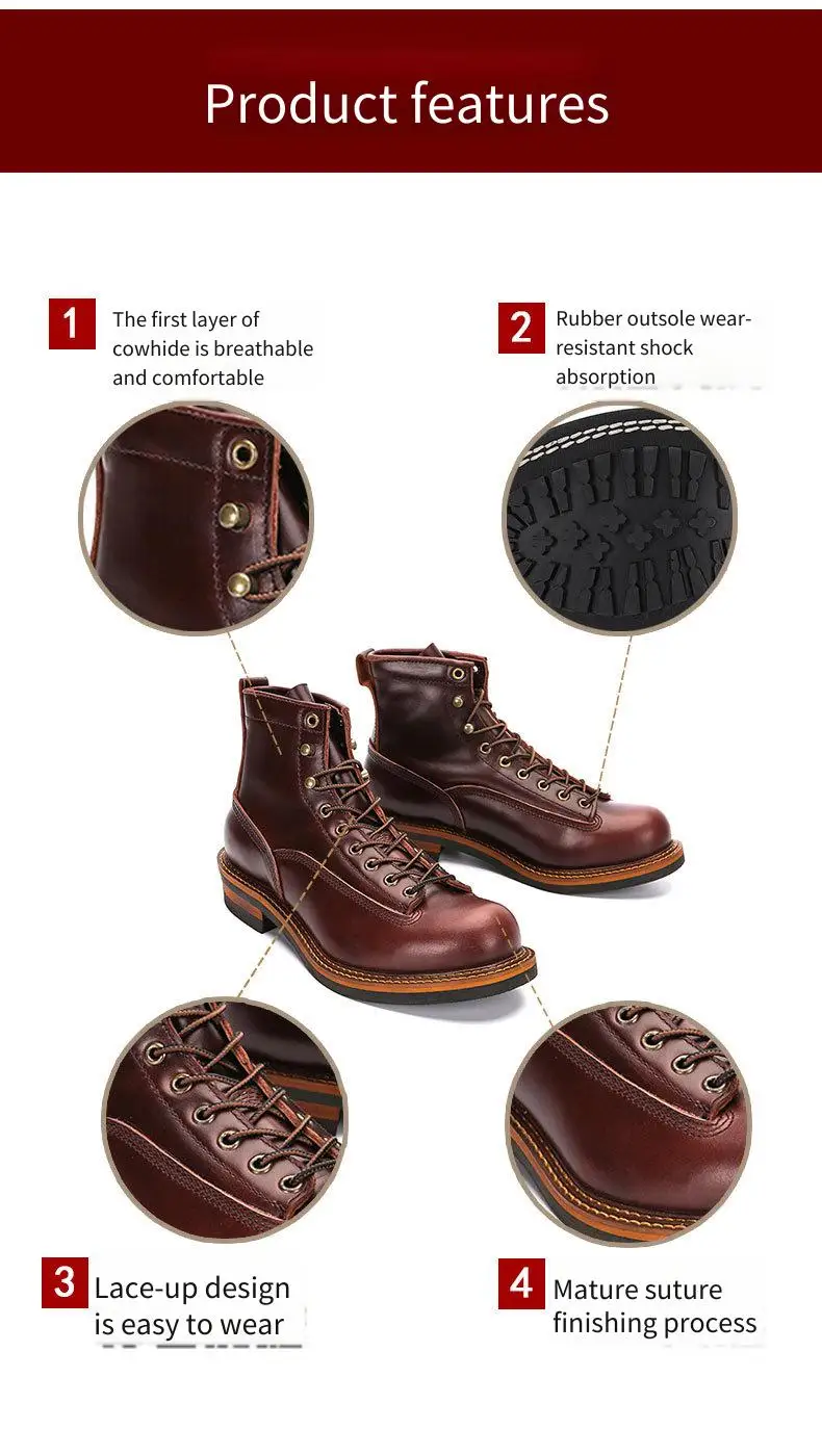 Men's Spring Color Block Combat Boots, Black High Top Two-Tone Work Boots, British Mid-Calf Military Style Lace Up