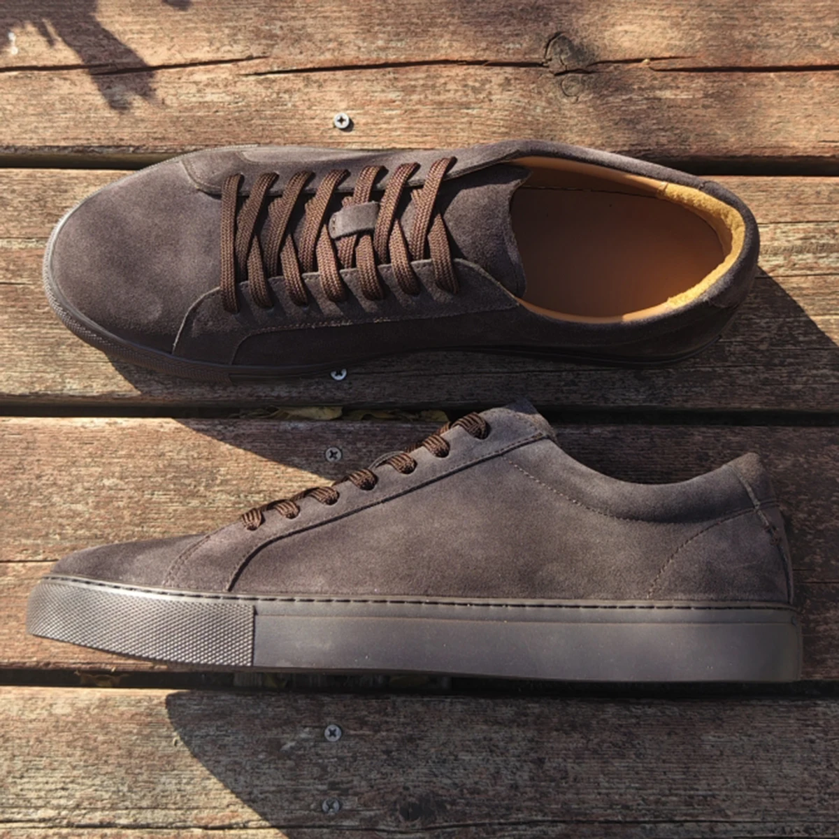 Men Coffee Suede Loafers Skateboarding Pure Outdoor Durable Leather Casual Walking Style Shoes