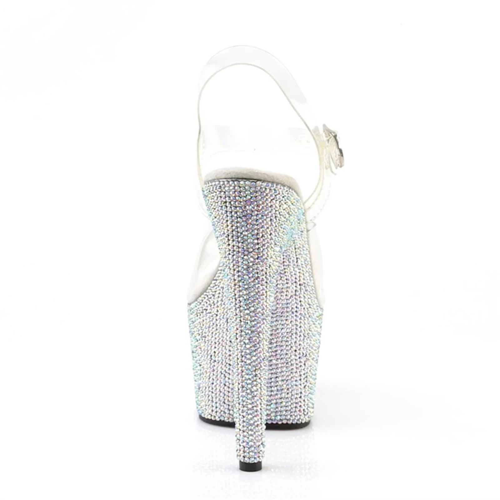 17CM Crystal Galaxy Heels - Transparent Platform Stilettos w/ 200+ Rhinestones & Adjustable Ankle Strap for Stage Performances