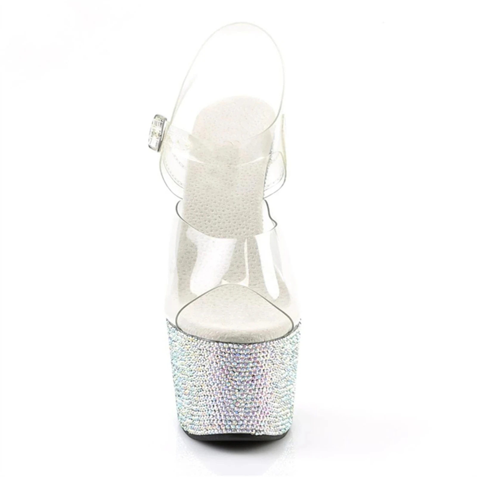 17CM Crystal Galaxy Heels - Transparent Platform Stilettos w/ 200+ Rhinestones & Adjustable Ankle Strap for Stage Performances