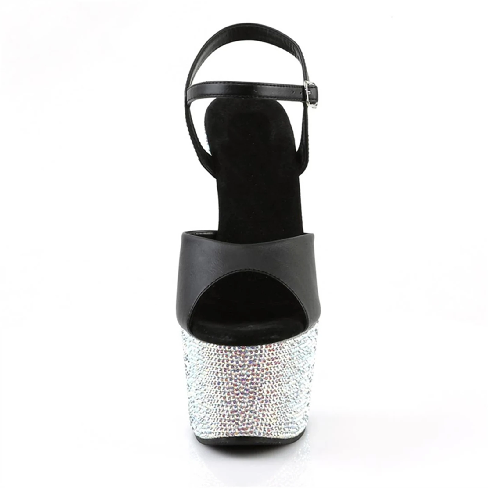17CM Crystal Galaxy Heels - Transparent Platform Stilettos w/ 200+ Rhinestones & Adjustable Ankle Strap for Stage Performances