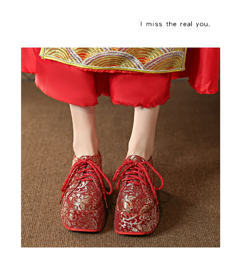 2026 New Ethnic Embroidery Single Shoes Red Ethnic Style Banquet Shoes Luxury Thick Soled Women's Height Increasing Shoes