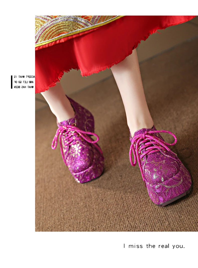 2026 New Ethnic Embroidery Single Shoes Red Ethnic Style Banquet Shoes Luxury Thick Soled Women's Height Increasing Shoes
