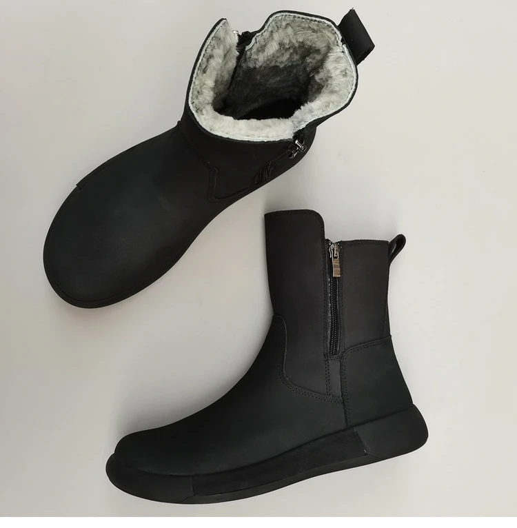 Careaymade-Genuine leather Sheep fur one-piece men's shoes wool warm anti-slip mid-calf thickened large cotton snow boots winter