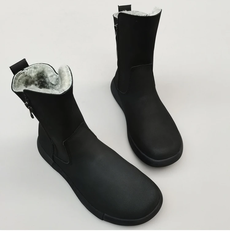 Careaymade-Genuine leather Sheep fur one-piece men's shoes wool warm anti-slip mid-calf thickened large cotton snow boots winter