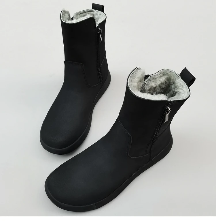 Careaymade-Genuine leather Sheep fur one-piece men's shoes wool warm anti-slip mid-calf thickened large cotton snow boots winter