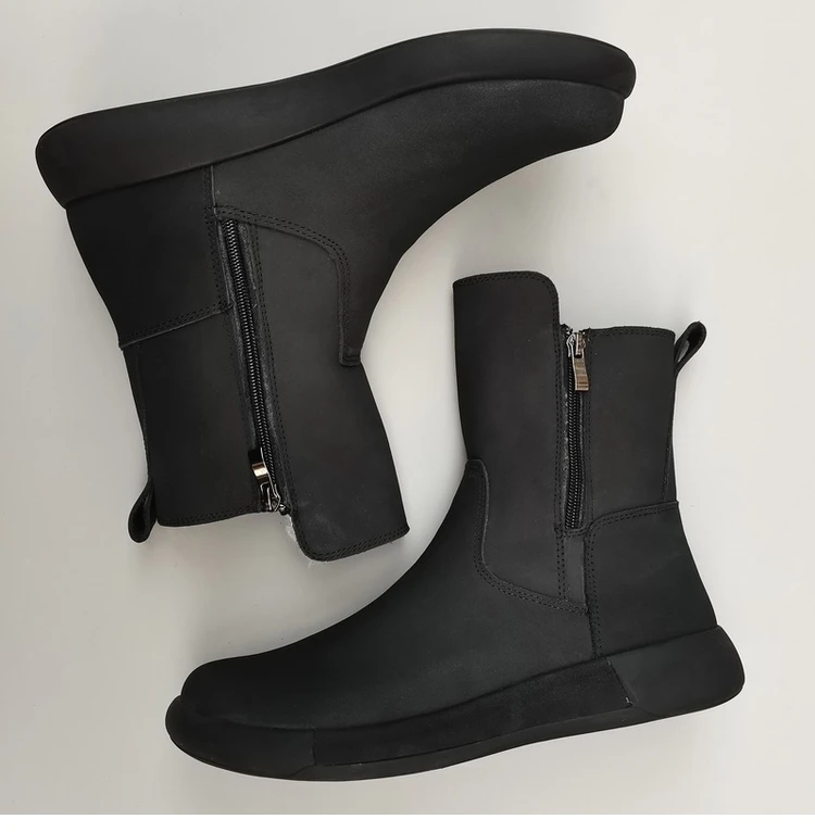 Careaymade-Genuine leather Sheep fur one-piece men's shoes wool warm anti-slip mid-calf thickened large cotton snow boots winter