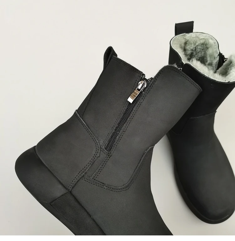 Careaymade-Genuine leather Sheep fur one-piece men's shoes wool warm anti-slip mid-calf thickened large cotton snow boots winter