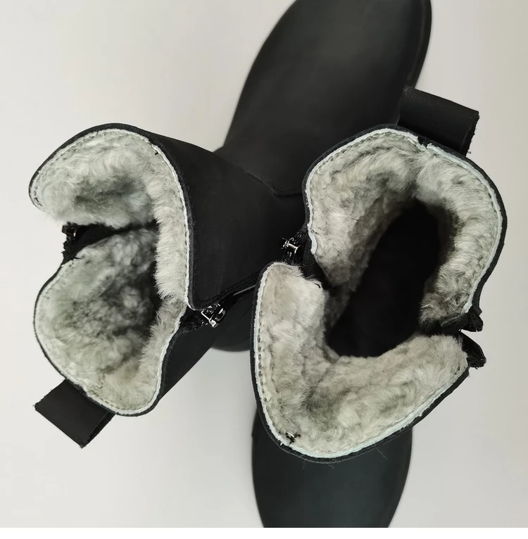 Careaymade-Genuine leather Sheep fur one-piece men's shoes wool warm anti-slip mid-calf thickened large cotton snow boots winter