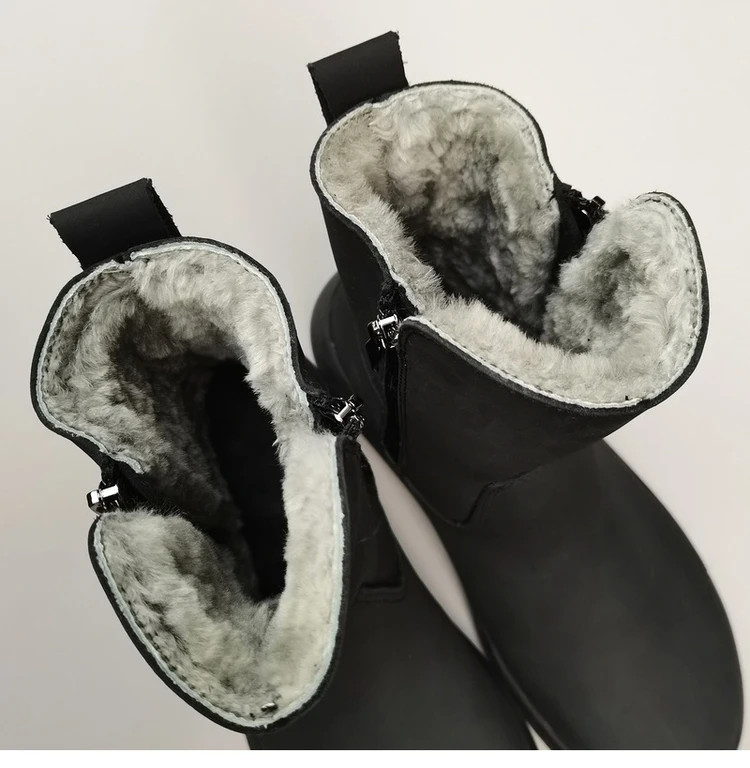 Careaymade-Genuine leather Sheep fur one-piece men's shoes wool warm anti-slip mid-calf thickened large cotton snow boots winter