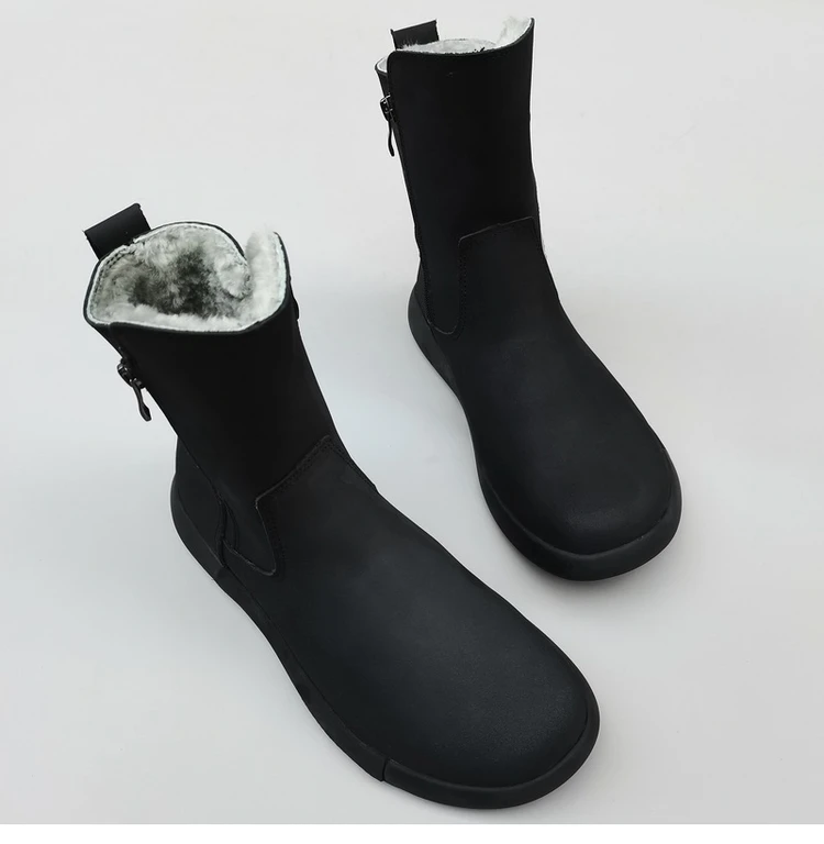 Careaymade-Genuine leather Sheep fur one-piece men's shoes wool warm anti-slip mid-calf thickened large cotton snow boots winter